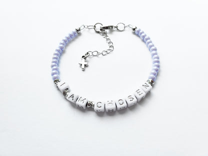 Lilac and Silver Single Strand Identity Word Stackable Bracelet for women