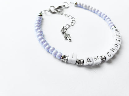 Lilac and Silver Single Strand Identity Word Stackable Bracelet for women