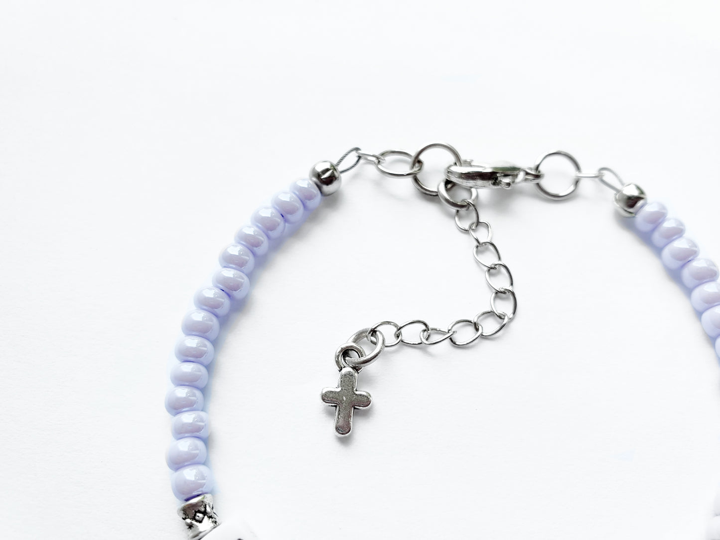 Lilac and Silver Single Strand Identity Word Stackable Bracelet for women