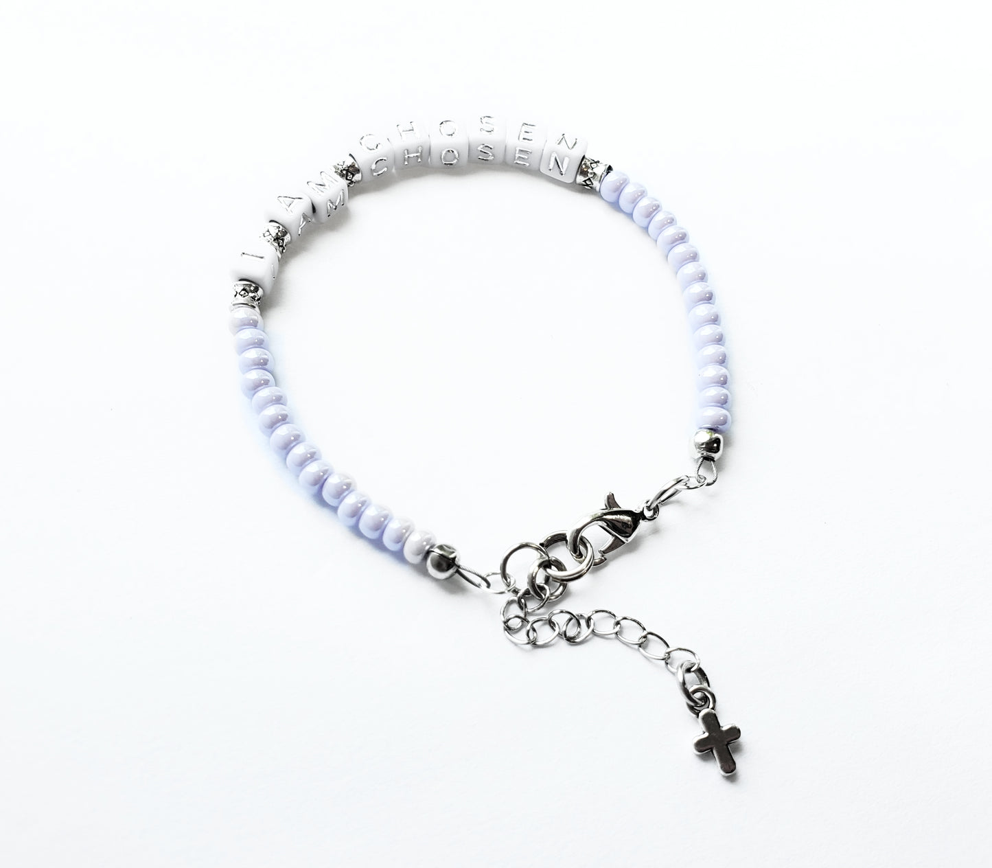 Lilac and Silver Single Strand Identity Word Stackable Bracelet for women