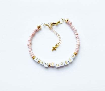 Pink and Gold Single Strand Word bracelet