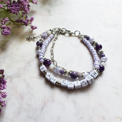 Purple and Silver 3-Strand Who I Am Bracelet for women
