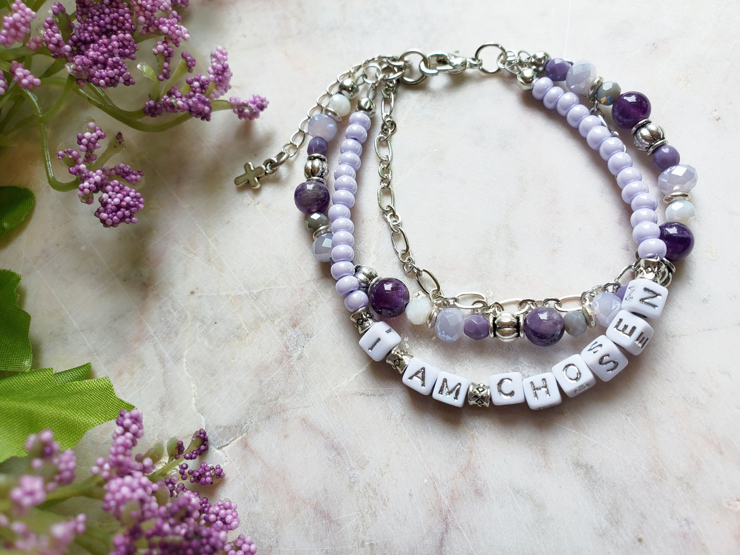 Purple and Silver 3-Strand Who I Am Bracelet for women