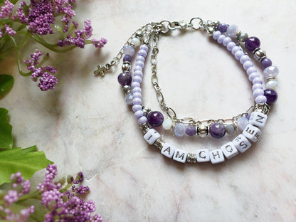 Purple and Silver 3-Strand Who I Am Bracelet for women