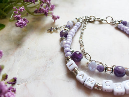 Purple and Silver 3-Strand Who I Am Bracelet for women