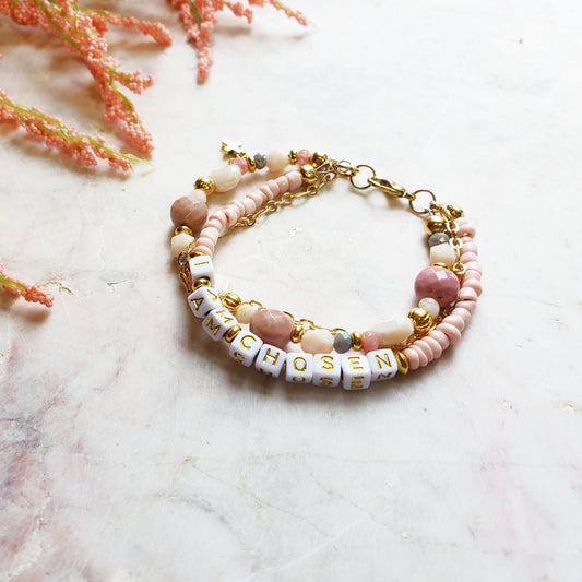 Pink and Gold 3-Strand Feminine Identity in Christ Bracelet for women