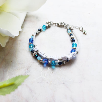 Blue and Silver 2-Strand Word Bracelet for women