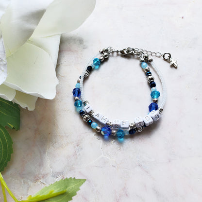 Blue and Silver 2-Strand Word Bracelet for women