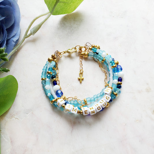 Aqua and Gold 5-Strand Feminine Identity in Christ Bracelet for Women