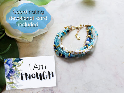 Aqua and Gold 5-Strand Feminine Identity in Christ Bracelet for Women