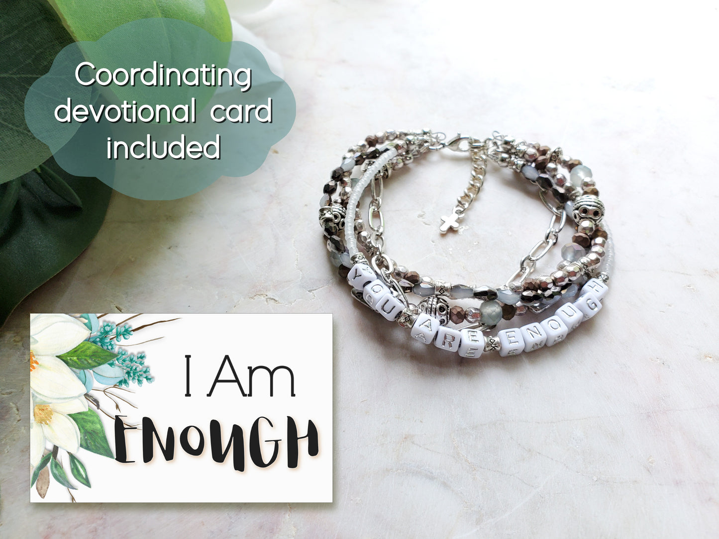 Silver and Gray 5-Strand Word Bracelet for women