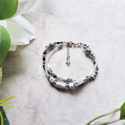 Silver and Gray 2-Strand Word Bracelet for women