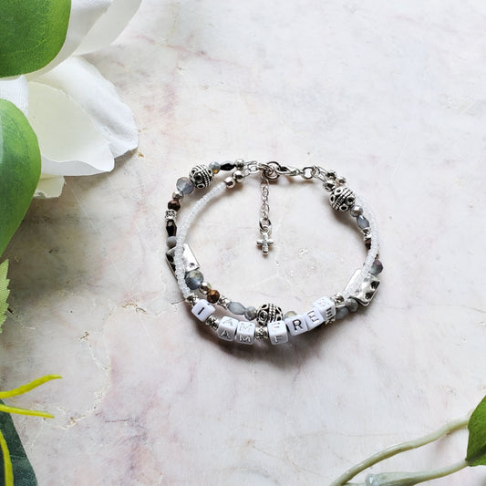 Silver and Gray 2-Strand Word Bracelet for women