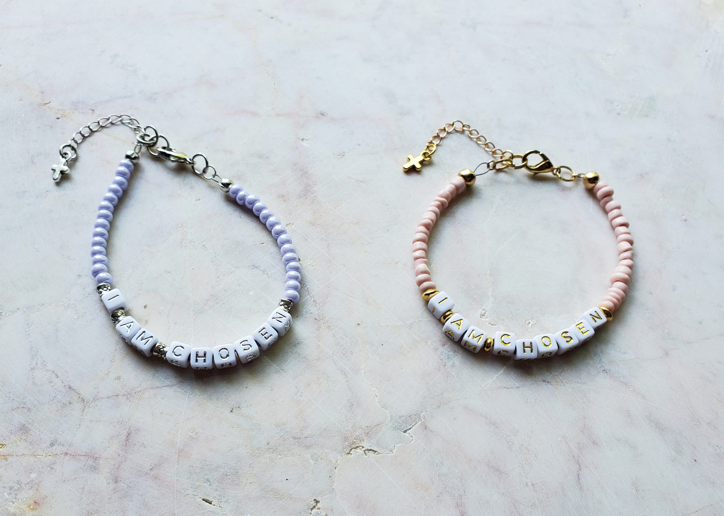 Lilac and Silver Single Strand Identity Word Stackable Bracelet for women