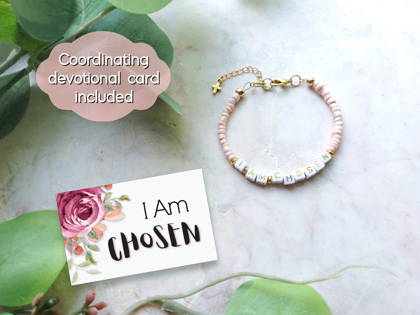 Pink and Gold Single Strand Word bracelet