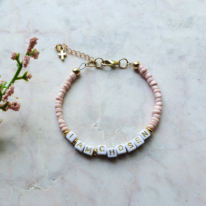 Pink and Gold Single Strand Word bracelet