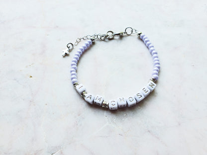 Lilac and Silver Single Strand Identity Word Stackable Bracelet for women