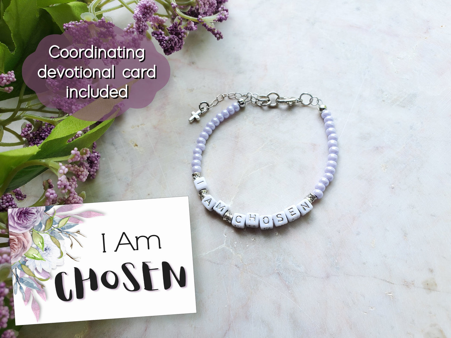 Lilac and Silver Single Strand Identity Word Stackable Bracelet for women