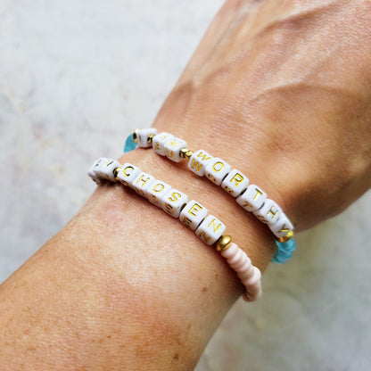 Pink and Gold Single Strand Word bracelet