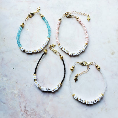 Pink and Gold Single Strand Word bracelet