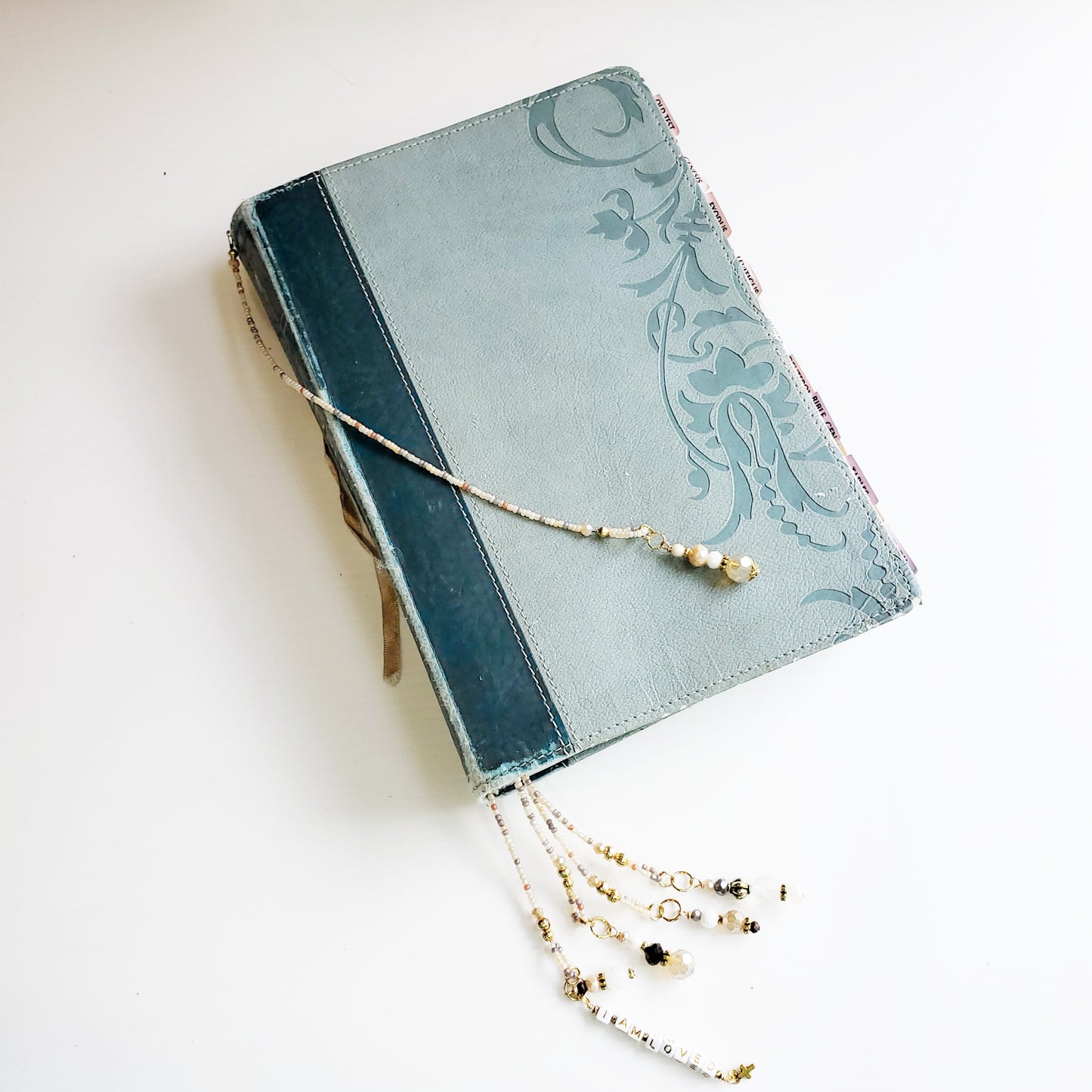 Gray and Silver Beaded Bible Bookmark