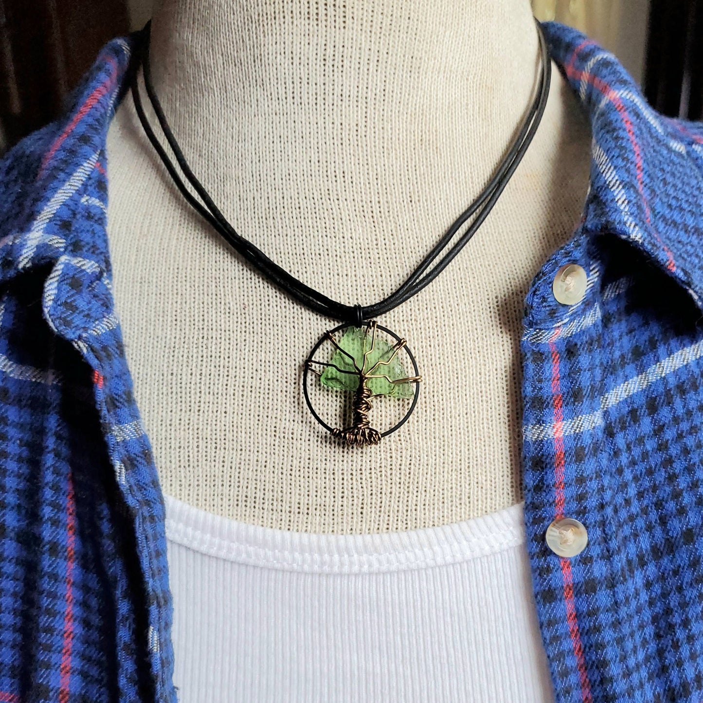 Tree of Life Beach Glass Pendant Necklace