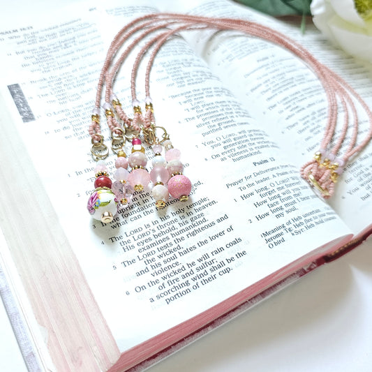Pink and Gold Beaded Bible Bookmark
