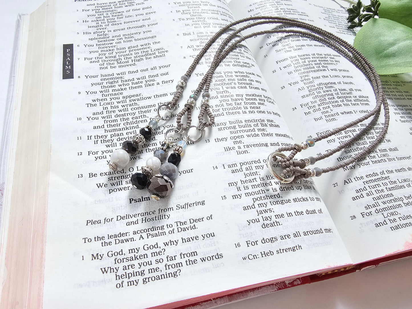 Gray and Silver Beaded Bible Bookmark
