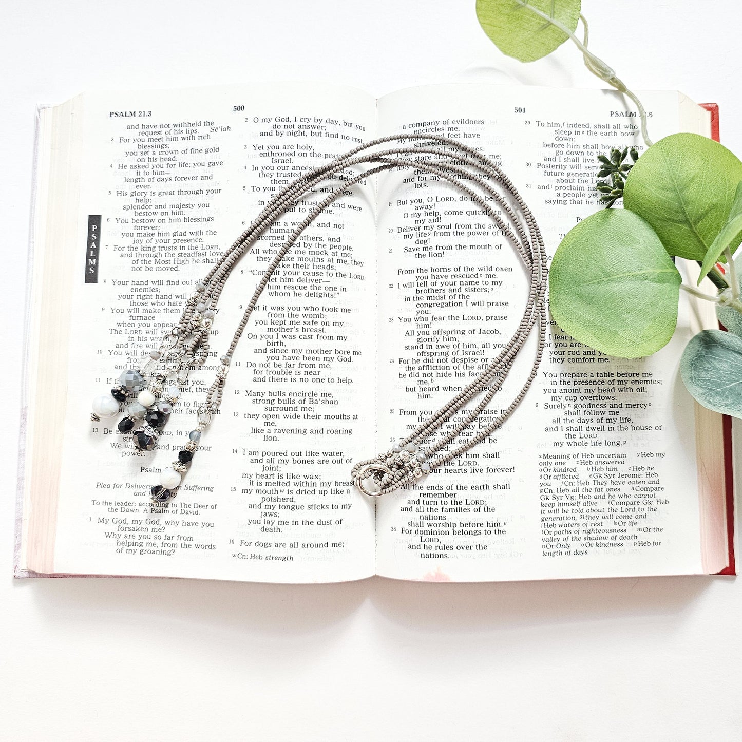 Gray and Silver Beaded Bible Bookmark
