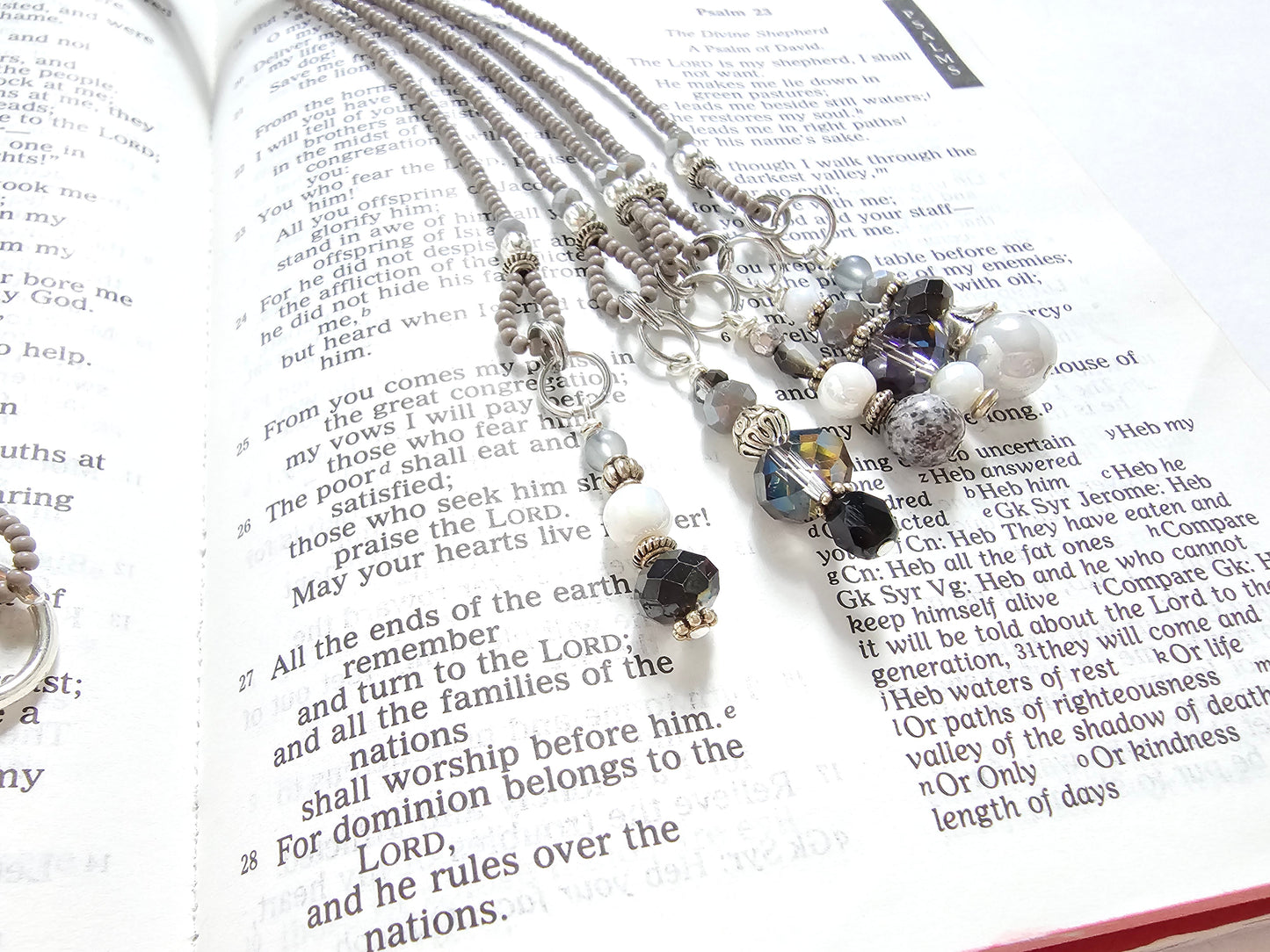 Gray and Silver Beaded Bible Bookmark