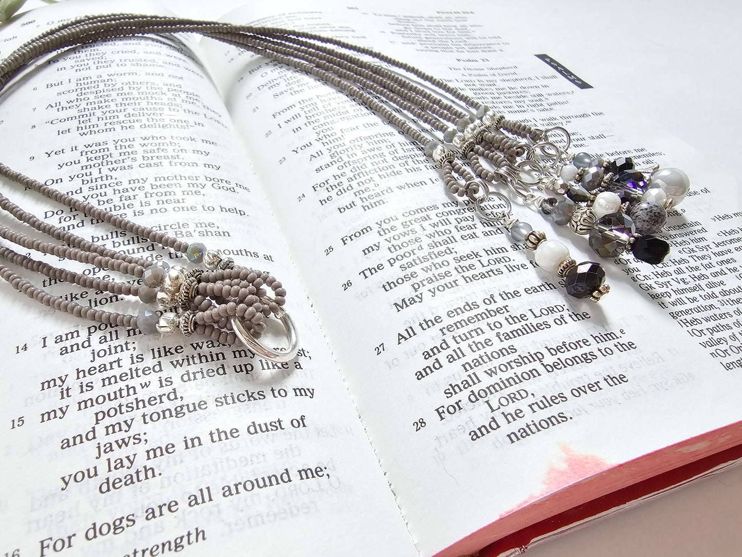 Gray and Silver Beaded Bible Bookmark