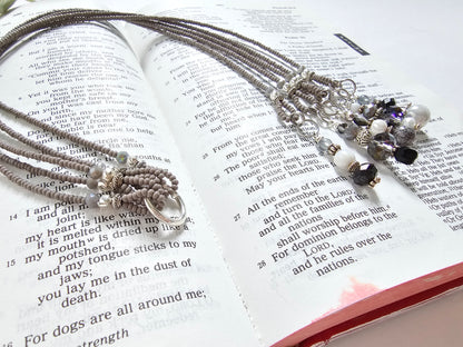 Gray and Silver Beaded Bible Bookmark