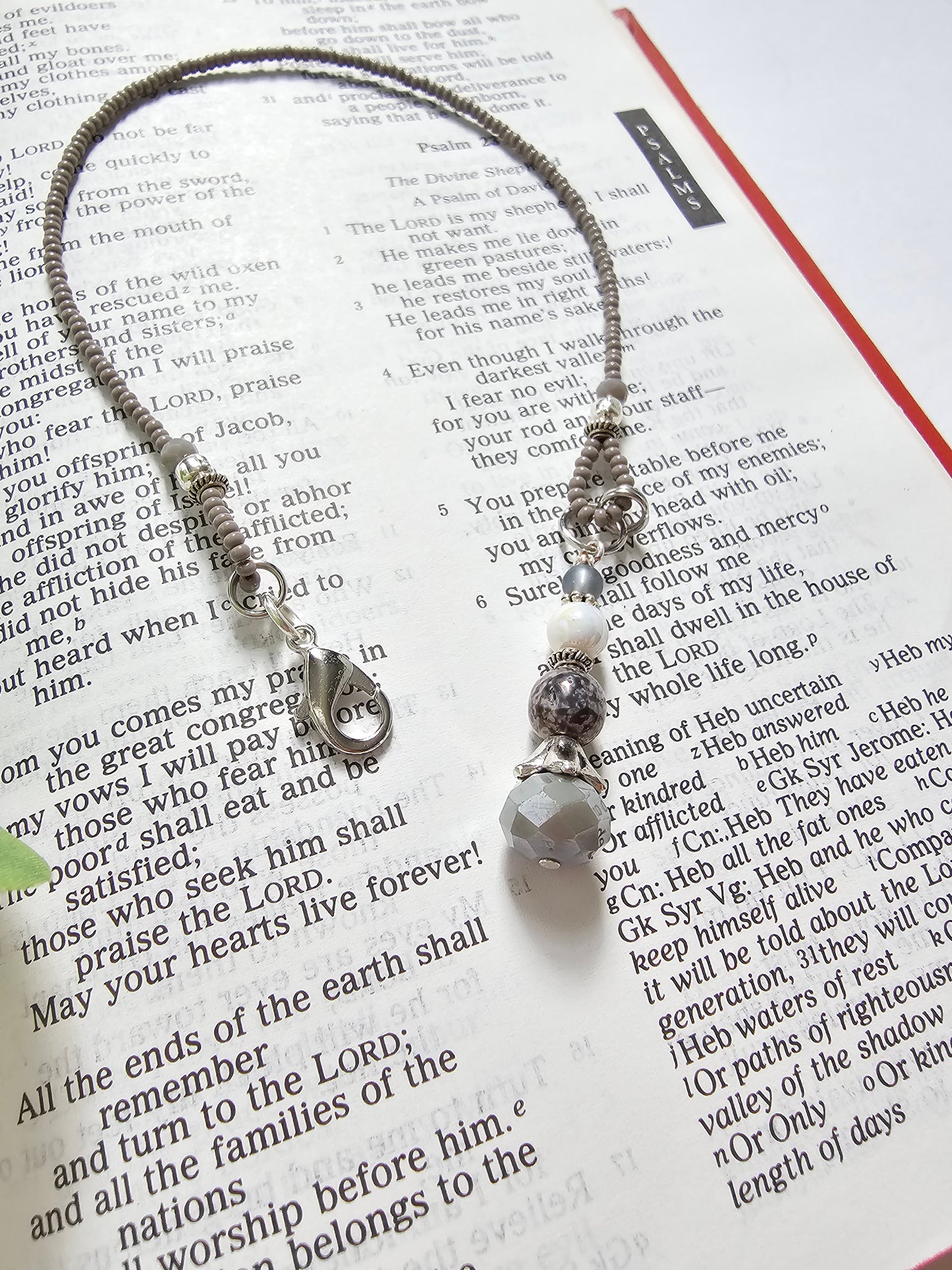Gray and Silver Beaded Bible Bookmark