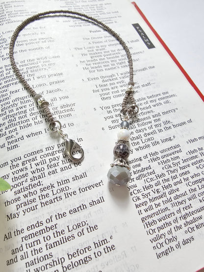 Gray and Silver Beaded Bible Bookmark