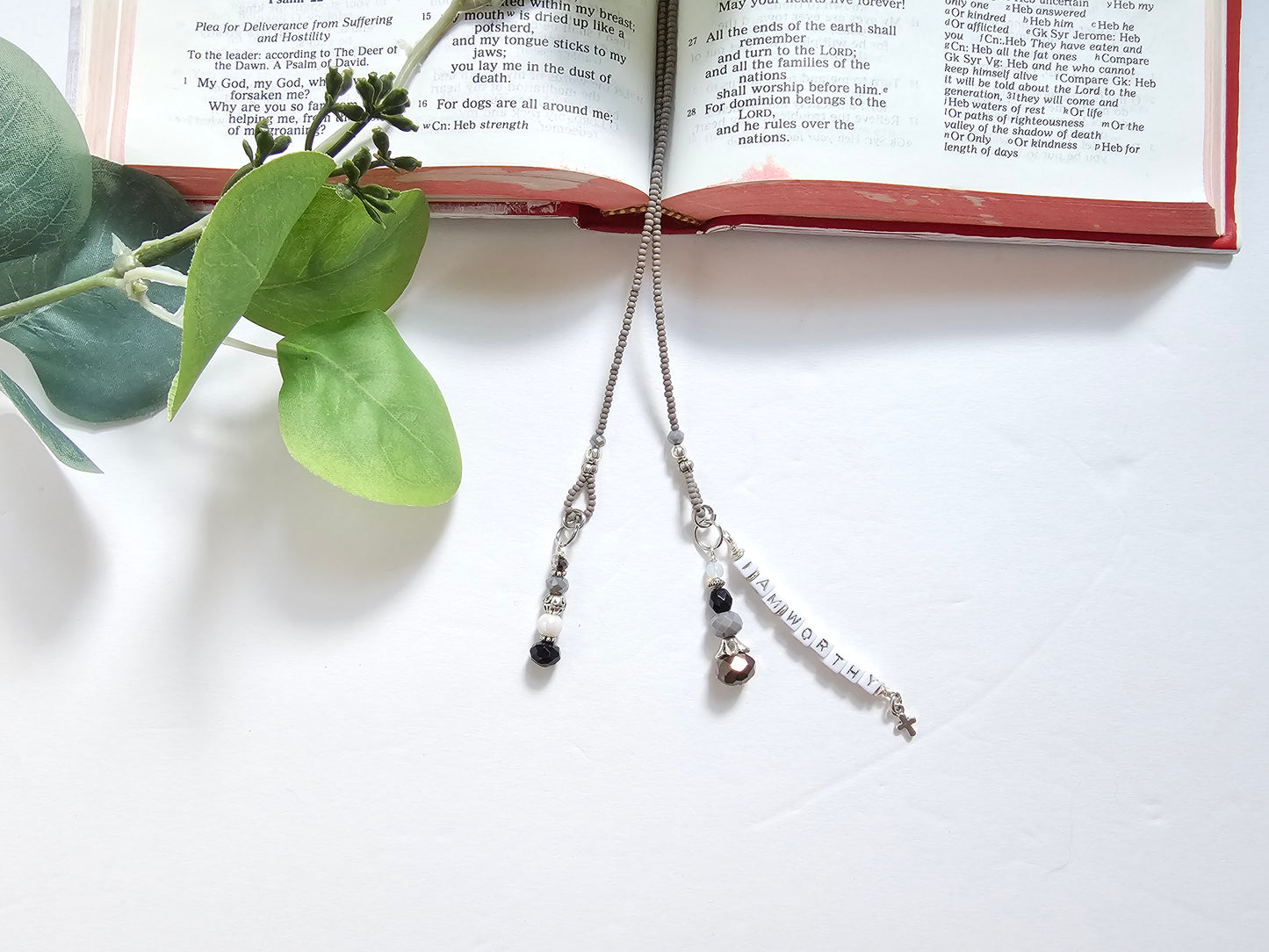Gray and Silver Beaded Bible Bookmark
