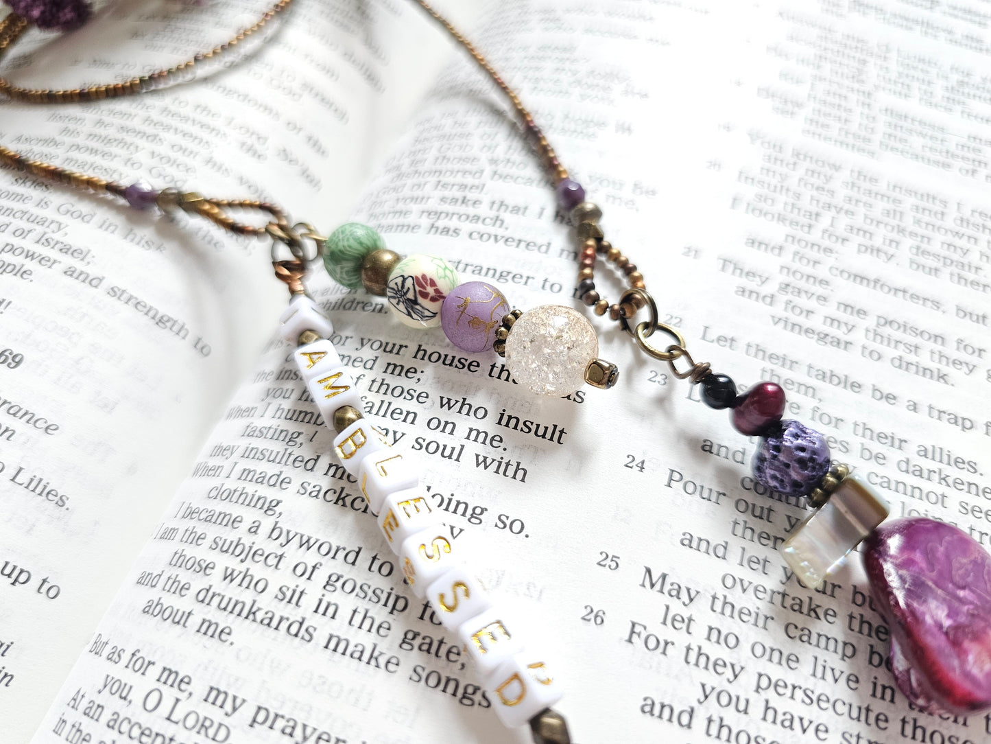 I Am Blessed Single Strand Beaded Bible Bookmark