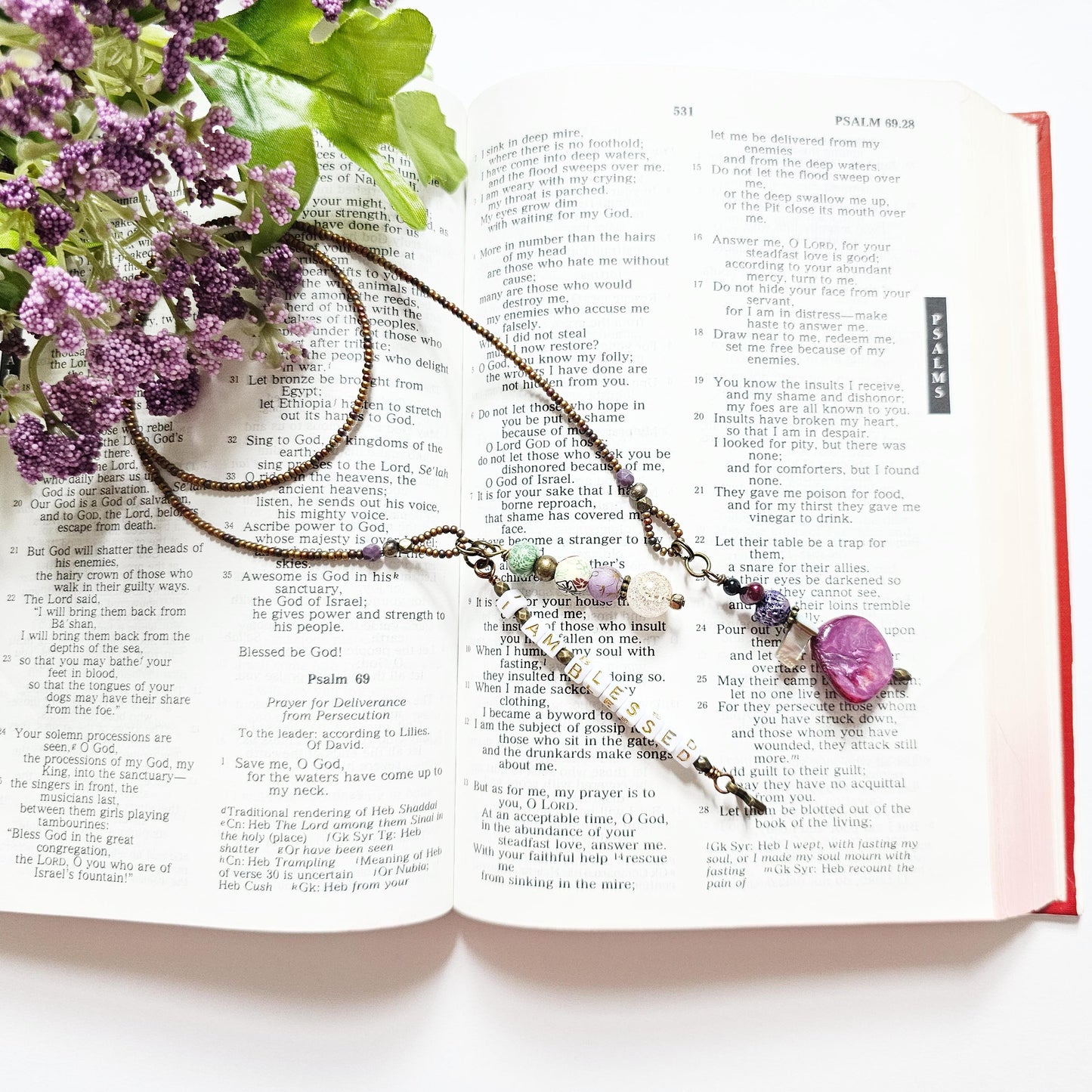I Am Blessed Single Strand Beaded Bible Bookmark