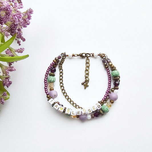 I Am Blessed 3-Strand Bracelet - stackable arm jewelry for women