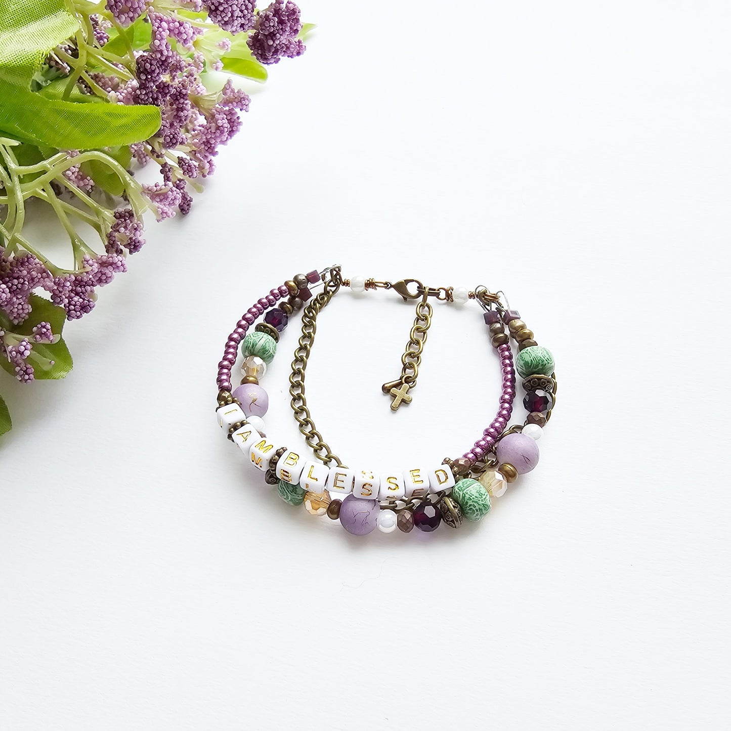 I Am Blessed 3-Strand Bracelet - stackable arm jewelry for women