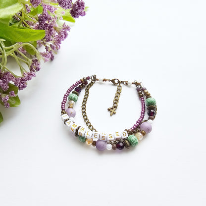 I Am Blessed 3-Strand Bracelet - stackable arm jewelry for women
