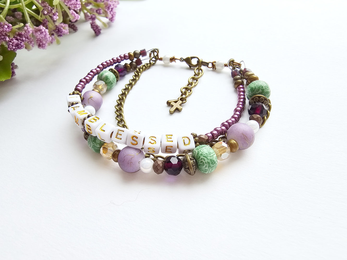 I Am Blessed 3-Strand Bracelet - stackable arm jewelry for women