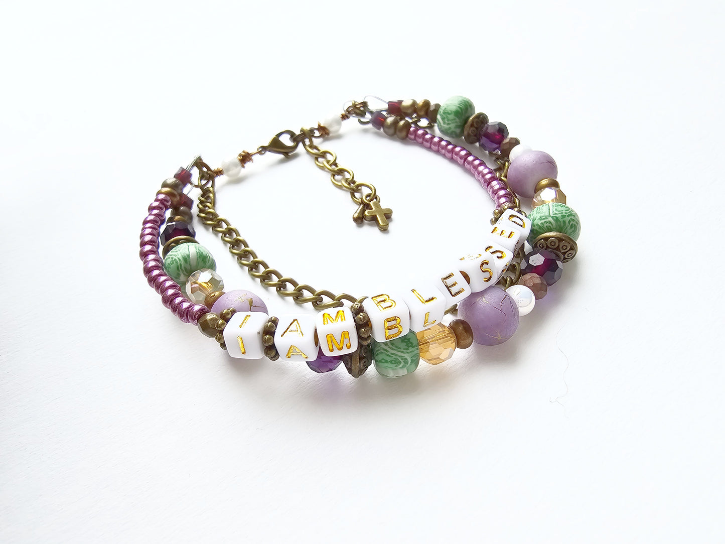 I Am Blessed 3-Strand Bracelet - stackable arm jewelry for women