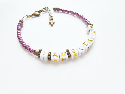 I Am Blessed Single Strand Bracelet - stackable arm jewelry for women