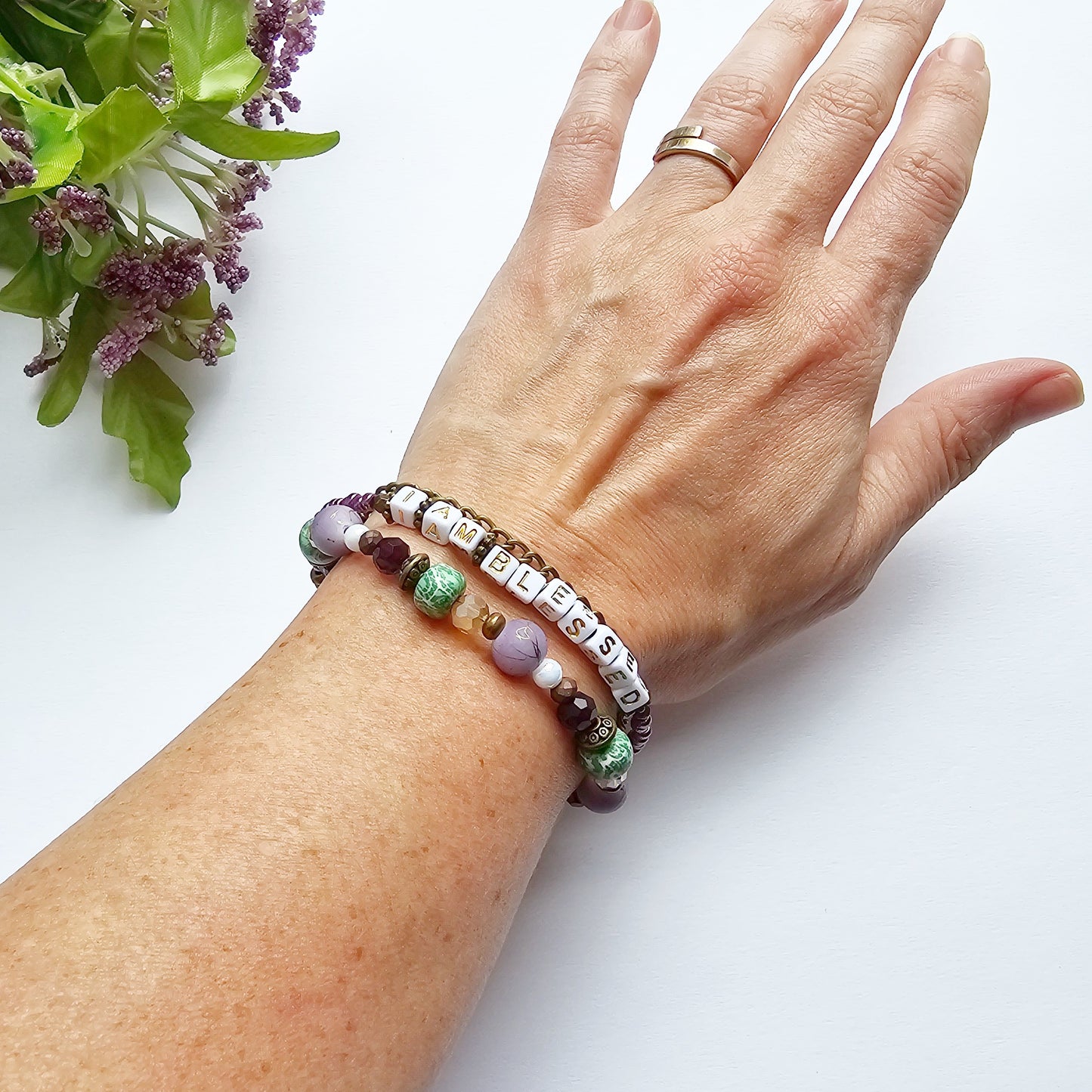 I Am Blessed 3-Strand Bracelet - stackable arm jewelry for women