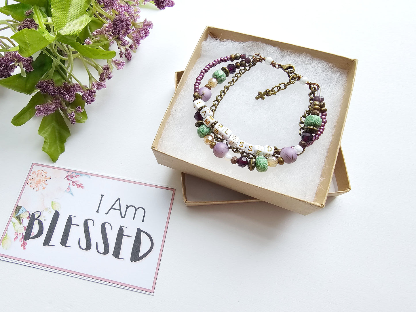 I Am Blessed 3-Strand Bracelet - stackable arm jewelry for women