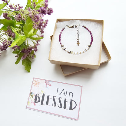 I Am Blessed Single Strand Bracelet - stackable arm jewelry for women