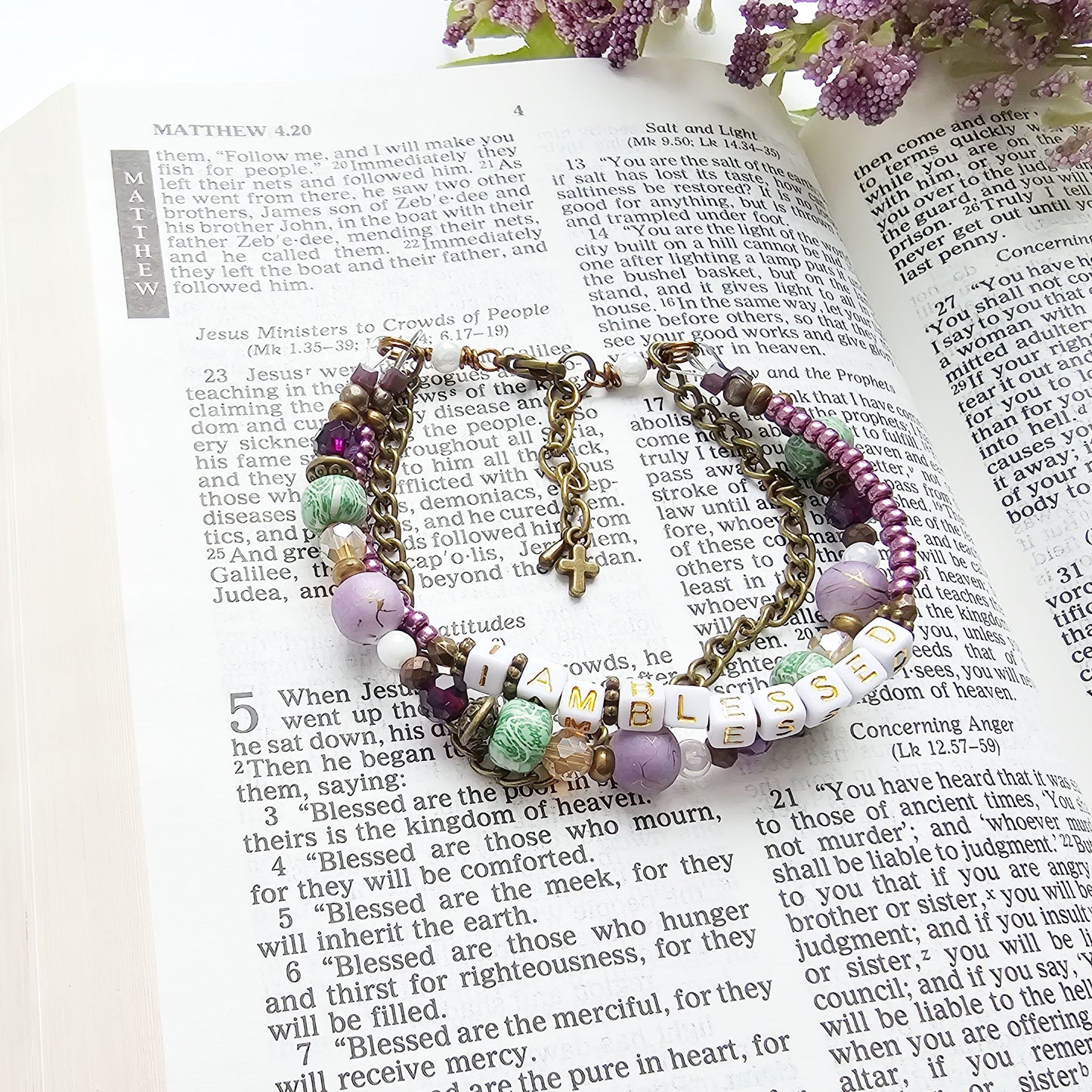 I Am Blessed 3-Strand Bracelet - stackable arm jewelry for women