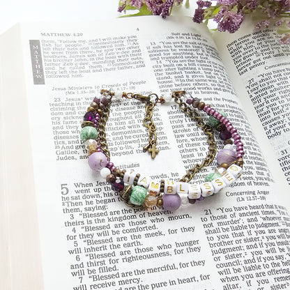 I Am Blessed 3-Strand Bracelet - stackable arm jewelry for women