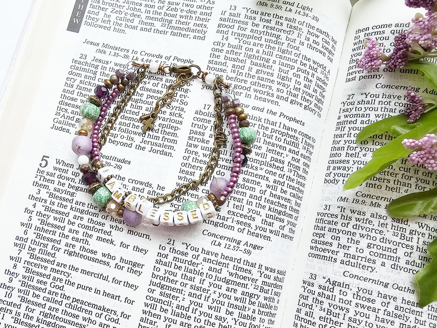 I Am Blessed 3-Strand Bracelet - stackable arm jewelry for women