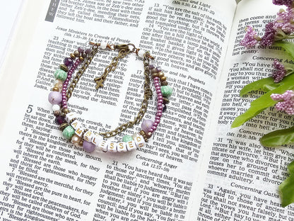 I Am Blessed 3-Strand Bracelet - stackable arm jewelry for women